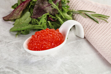 Red caviar in the bowl