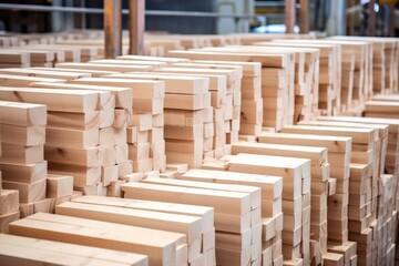 rows of identical, unpainted wooden blocks waiting for processing