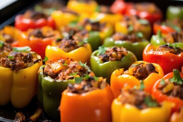 close up of chopped bbq stuffed bell peppers