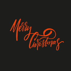 Merry Christmas script lettering. Winter holiday phrase vector art.