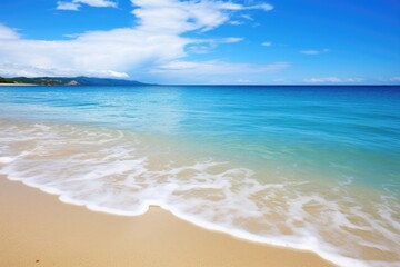 Fototapeta na wymiar tranquil azure sea meeting sandy coastline