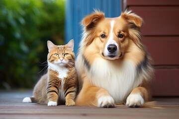 dog and cat sitting side by side