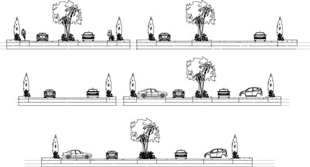 vector illustration of a detailed architectural sketch of a highway section with a size scale