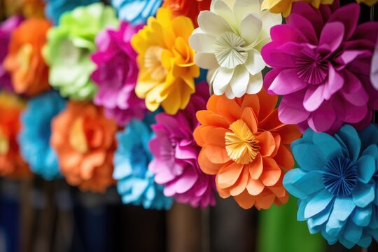 a garland of colorful paper flowers