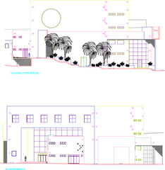 vector illustration sketch of architectural details visible on the facade of the auditorium hall of a modern performance building