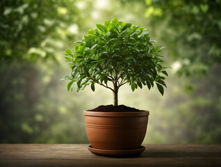 Growth of green tree planted in a pot ,business growth concept