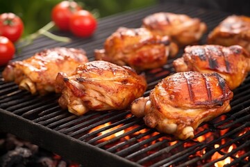 chicken thighs with nice grill marks on barbecue