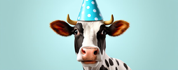 Funny cartoon cow on white background.