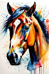 Hand-Drawn Abstract Horse Head Watercolor Painting