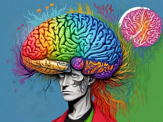 Concept of a vivid color illustration expressing auditory hallucinations in schizophrenia
