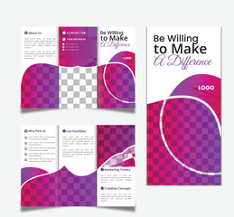 professional trifold brochure design template for business or marketing. purple color brochure design for report or magazine.