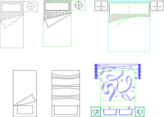 vector illustration of a detailed sketch of the interior of a bedroom with a top view of the mattress