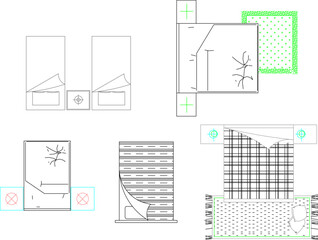 vector illustration of a detailed sketch of the interior of a bedroom with a top view of the mattress
