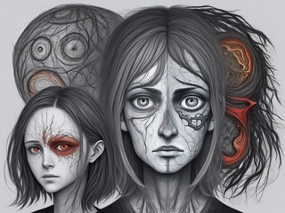 Concept of a vivid color illustration expressing auditory hallucinations in schizophrenia