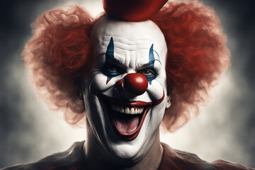 The Perverted Clown Grins with a Creepy Mirth, Adding a Sinister Twist to the Twisted World - obrazy, fototapety, plakaty