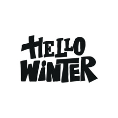 Hand written lettering-HELLO WINTER. Calligraphy lettering card design template. Creative typography for holiday greeting Gift poster. Calligraphy Banner Font Style.