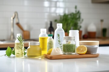 Fototapeta na wymiar natural cleaning products arranged on a kitchen counter