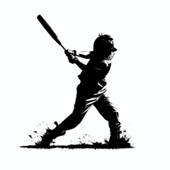 The black silhouette of a child cricket player hitting the ball with a cricket bat and catching the ball with the cricket bat in mid-air