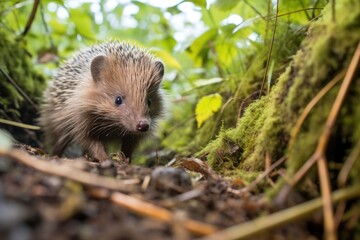 hedgehog wandering through leafy underbrush