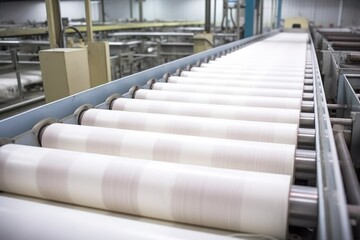 Obraz premium conveyor belts filled with rolls of filter paper