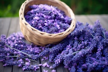 Obraz na płótnie Canvas lavender petals collected in a woven basket