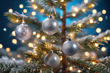 Obraz na płótnie Canvas Glittering Christmas tree decoration balls. generative AI