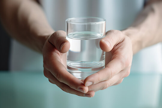 Healthcare Harmony: Close-Up Hands Holding Medication and Water Glass for Optimal Wellness, Pharmaceutical Treatment and mental health treatment, aesthetic look