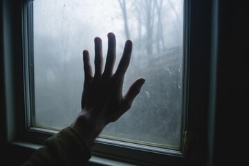 creepy hand scratching on a foggy window