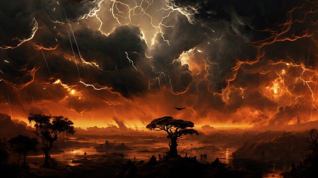 Electric storm, theoretical photography of the deserts of Africa from the discuss. airborne see of leave scenes