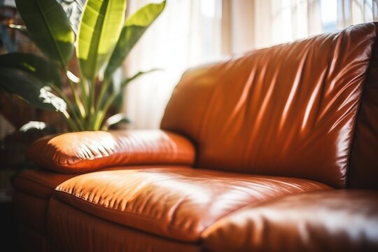 freshly restored leather couch in natural light for detail visibility