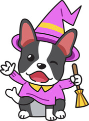 Cartoon boston terrier dog with halloween costume for design.