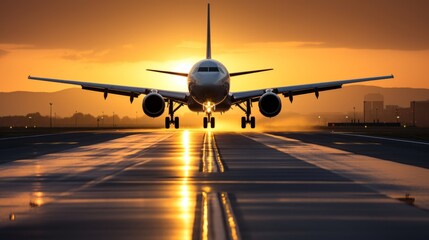 Fototapeta premium Passenger aircraft landing on a runway