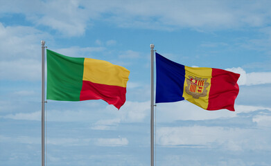 Benin and Andorra national flags, country relationship concept
