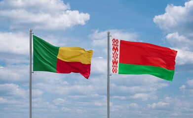 Belarus and Benin flags, country relationship concept