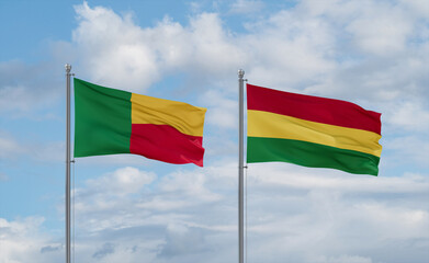 Bolivia and Benin flags, country relationship concept
