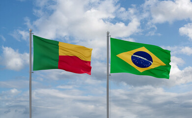 Benin and Brazil flags, country relationship concept