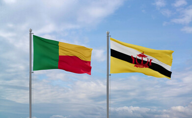 Brunei and Benin flags, country relationship concepts