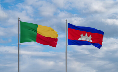Cambodia and Benin flags, country relationship concept