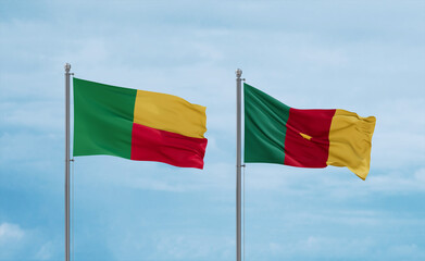 Cameroon and Benin flags, country relationship concept