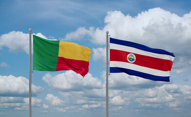 Costa Rico and Benin flags, country relationship concept