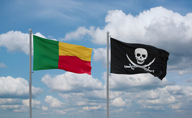 Pirate and Benin flags, country relationship concept