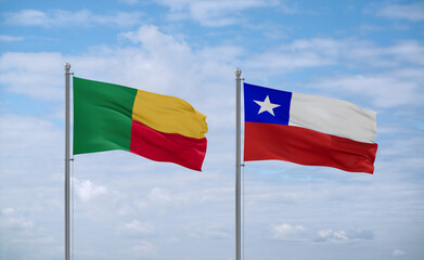 Chile and Benin flags, country relationship concept