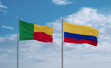 Colombia and Benin flags, country relationship concept
