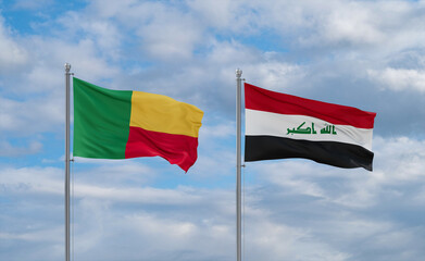 Iraq and Benin flags, country relationship concept
