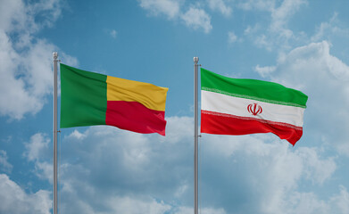 Iran and Benin flags, country relationship concept