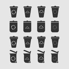 trash can icon set on gray background for web design, logo, app, UI