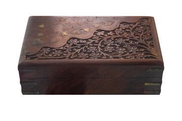Cutout of an isolated old wooden craved box  with the transparent png
