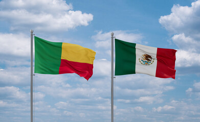 Mexico and Benin flags, country relationship concept