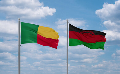 Malawi and Benin flags, country relationship concept