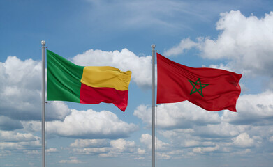 Morocco and Benin flags, country relationship concept